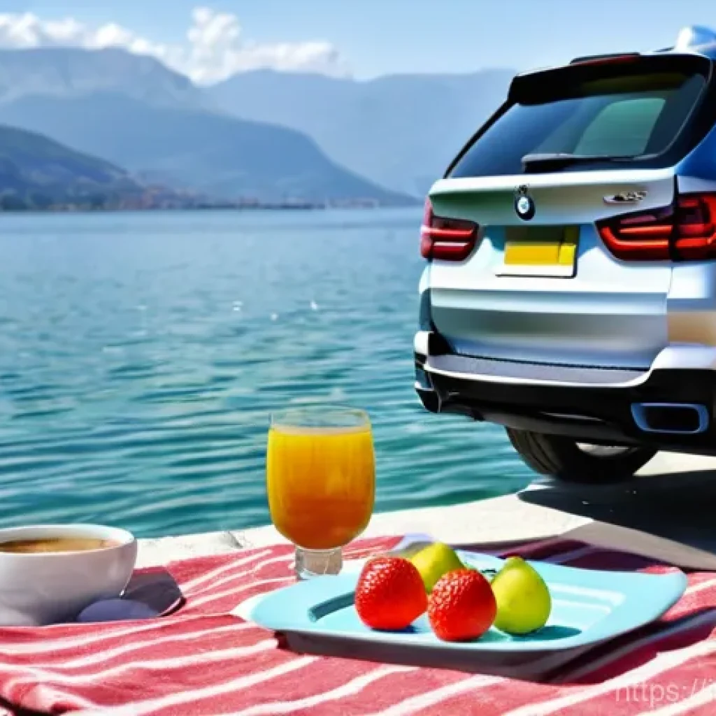 BMW X5의 적재 공간 활용 팁 - **Prompt 3: Lakeside Picnic with the BMW X5 Split Tailgate**

Subject: A serene and delightful scene...