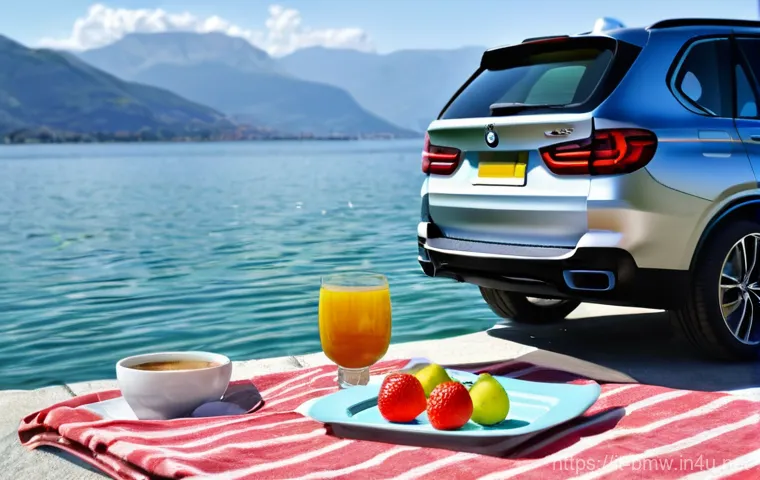 BMW X5의 적재 공간 활용 팁 - **Prompt 3: Lakeside Picnic with the BMW X5 Split Tailgate**

Subject: A serene and delightful scene...
