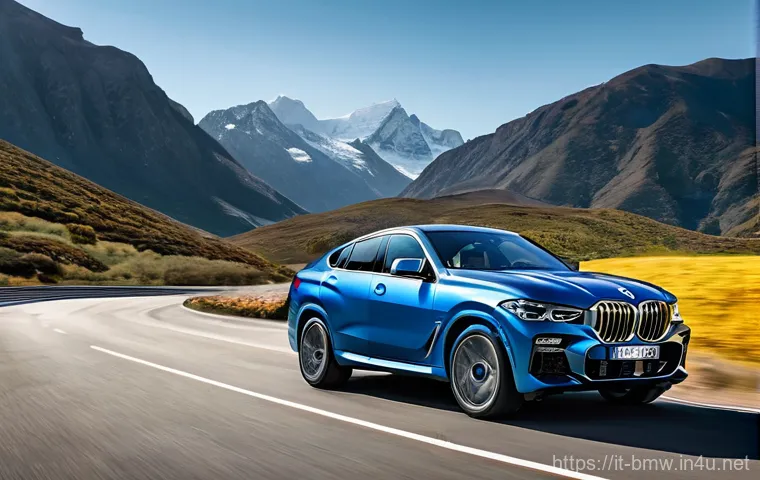 BMW X6 쿠페형 SUV 디자인 분석 - **Prompt 1: Dynamic Front Profile of the BMW X6 (G06)**
    "A majestic, low-angle, dynamic front th...