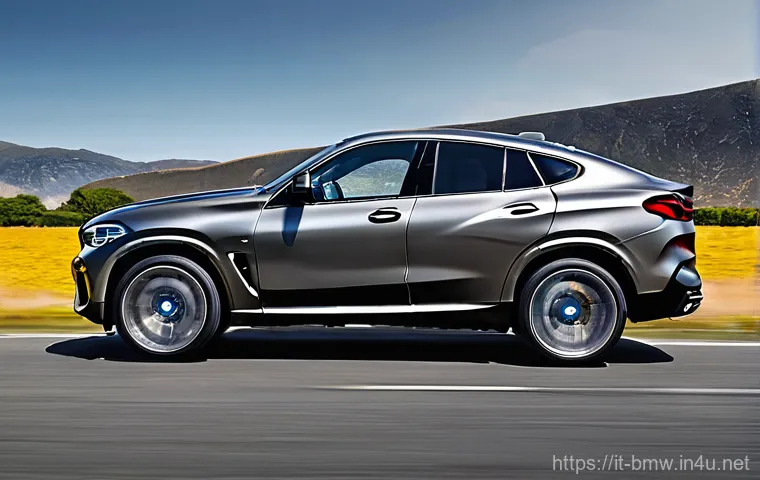 BMW X6 쿠페형 SUV 디자인 분석 - **Prompt 1: Dynamic Front Profile of the BMW X6 (G06)**
    "A majestic, low-angle, dynamic front th...