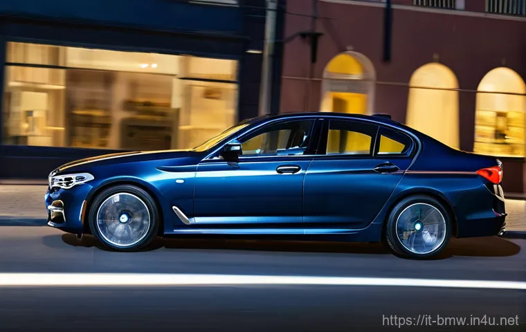 BMW 5시리즈와 아우디 A6 비교 - **Dynamic Night Presence of the BMW 5 Series (G60)**
    A sleek, modern BMW 5 Series (G60) sedan dr...