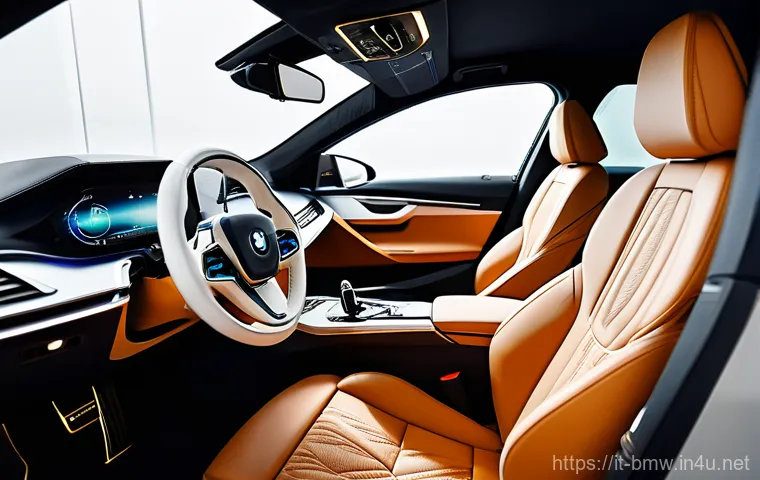 BMW i7의 자율주행 기술 - **Prompt: Luxurious Autonomous Interior**
    "A lavishly appointed interior of a BMW i7, seen from ...