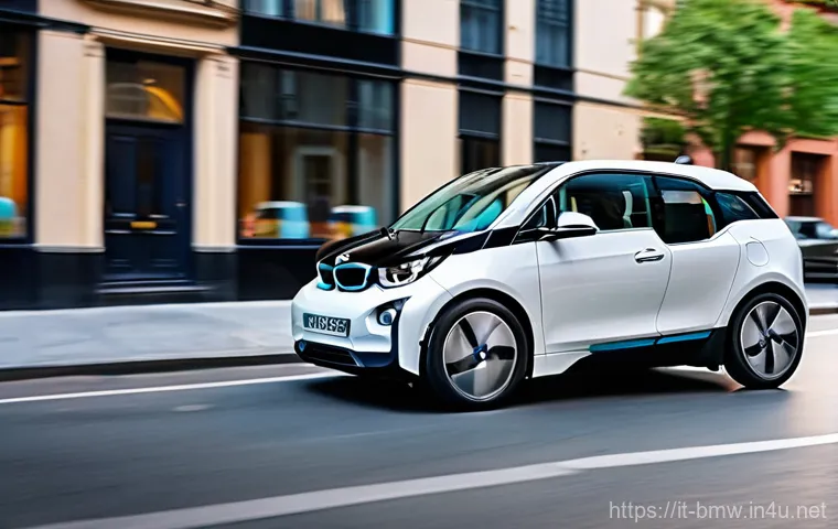 BMW i3의 중고차 가치 평가 - **Prompt:** A BMW i3 driving through a sunlit, futuristic European city street. The car, viewed from... BMW i3의 중고차 가치 평가 - **Prompt:** A BMW i3 driving through a sunlit, futuristic European city street. The car, viewed from...