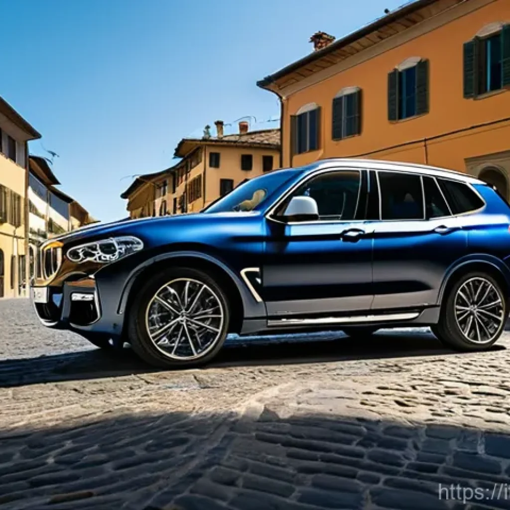 BMW X3 하이브리드 모델 출시 소식 - A sleek, modern BMW X3 (G45 model) in a sophisticated metallic grey or deep blue, parked elegantly o...