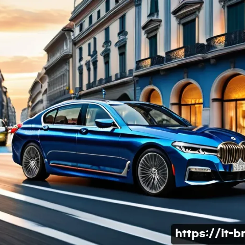 BMW 7시리즈와 캐딜락 CT6 비교 - A dynamic street scene featuring a sleek BMW Serie 7 in a glossy metallic blue finish, showcasing it...