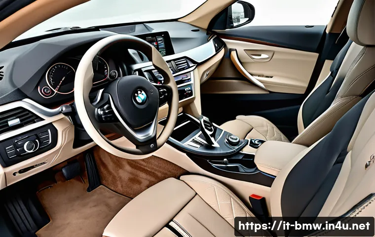 BMW 4시리즈 그란쿠페의 실내 공간 - A luxurious BMW Serie 4 Gran Coupé interior showcasing premium materials: soft, finely grained leath...