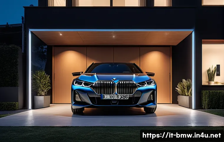 BMW i4의 배터리 충전 시간 - A modern Italian home garage at night featuring a BMW i4 plugged into a sleek 11 kW wallbox charger....