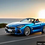 BMW Z4 로드스터의 스포츠 퍼포먼스 - A sleek BMW Z4 Roadster parked on a scenic Italian coastal road during golden hour, showcasing its l...