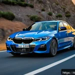 BMW 3시리즈와 5시리즈 비교 - A sleek BMW Series 3 sedan showcased on a winding mountain road during golden hour, highlighting its...