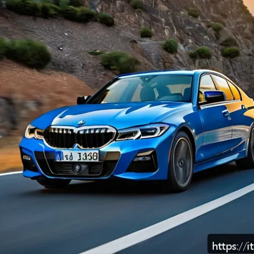 BMW 3시리즈와 5시리즈 비교 - A sleek BMW Series 3 sedan showcased on a winding mountain road during golden hour, highlighting its...